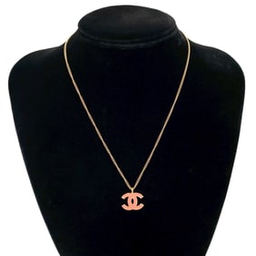 CHANEL Coco Mark GP Necklace Pendant Choker Gold Pink 79242