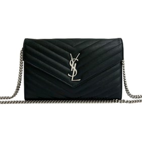 Yves Saint Laurent SAINT LAURENT PARIS YSL logo hardware leather chain shoulder bag pochette black