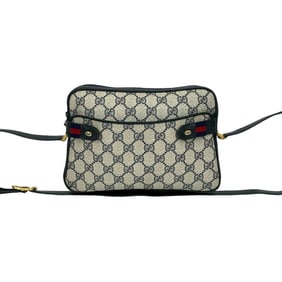 GUCCI Old Gucci Sherry Line GG Logo Hardware Leather Shoulder Bag Navy 83341