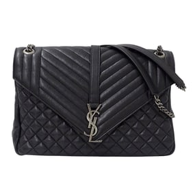 Saint Laurent Women's Envelope Large Shoulder Bag in Black Leather with Chain Strap