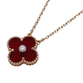 Van Cleef & Arpels Vintage Alhambra Necklace, Women's, 750PG, Diamond, Carnelian, 2011 Christmas