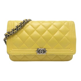 Chanel Boy Chain Shoulder Bag A33814, Women's Leather, Yellow