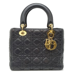 Christian Dior Cannage Lady (Strap not included) Women's Leather Handbag Black