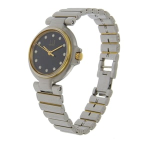Dunhill Millennium Watch 12P Diamond Stainless Steel x Gold Plated Quartz Analog Display Black Dial