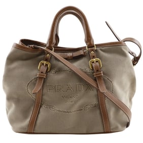 Prada PRADA logo handbag 2-way shoulder bag BN1841 canvas x leather beige crossbody A5 magnetic type