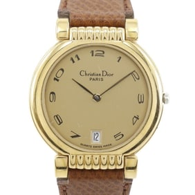 Christian Dior Watch Gold Plated x Leather Quartz Analog Display Dial Women's