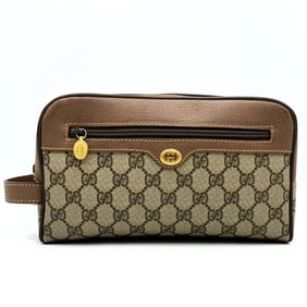 GUCCI Old Gucci 014 58 Clutch Pouch Second Bag GG Supreme Leather Brown Women's and Men's
