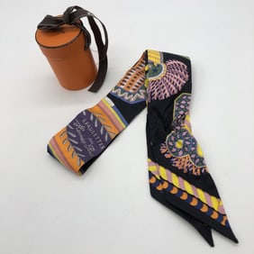 HERMES EPAULETTES de GALA Scarf Twilly Silk Muffler Multicolor Black Women's