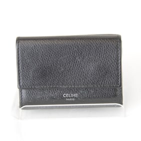 CELINE 10E603BEL Folded Compact Wallet, Tri-fold Leather, Black, Women's