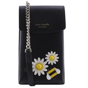 Kate Spade Smartphone Shoulder Bag Flower & Bee 8AR00298 Leather Black Crossbody Magnetic Type