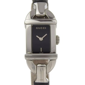Gucci Bangle Watch 6800L Stainless Steel x Bamboo Quartz Analog Display Black Dial Women's