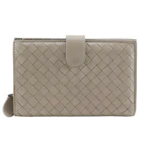 Bottega Veneta Intrecciato Bifold Wallet Lambskin Grey Snap Button Unisex