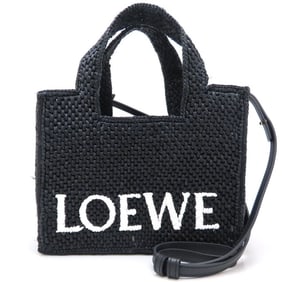 LOEWE Loewe Font Small 2-Way Tote A685B59X01 Handbag in Raffia and Black, Women's, 353003