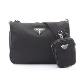 Prada TESSUTO+SAFFIANO Re-nylon Shoulder Bag in Nylon and Saffiano Leather, Black, Men's Women's,