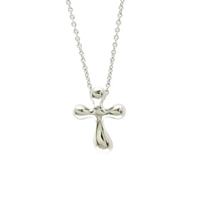 Tiffany Small Cross Necklace Platinum Diamond Men,Women Fashion Pendant Necklace (Silver)
