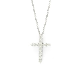 Tiffany Small Cross Diamond Necklace Platinum Diamond Women,Men Fashion Pendant Necklace (Silver)