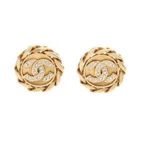 CHANEL Coco Mark Earrings with Gold Plated Rhinestones for Women, Available in and Clear