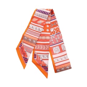 Hermes Hermès Twilly Colliers de Chiens Silk Scarf for Women in Orange and Navy
