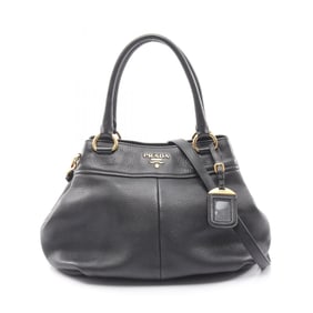 Prada Vitello Dino Handbag, Leather, Women's, Black, 45688