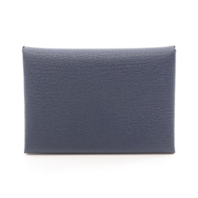 Hermes Hermès Calvi Duo wallet with coin purse, leather, Chevre, navy, for women