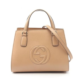 Gucci Soho Interlocking G Handbag, Leather, Women's, Beige, 607722