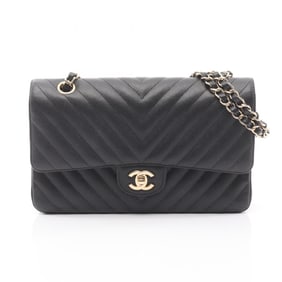 CHANEL Chevron V-Stitch Double Flap Shoulder Bag in Grained Calfskin Leather, Black, Women's, AO1112