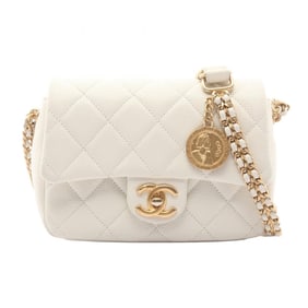 CHANEL Matelasse Shoulder Bag in Grained Calfskin Leather, White, Women's, AS2482