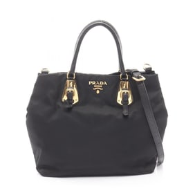 Prada PRADA Tote Bag, Nylon and Leather, Women's, Black, BN1615
