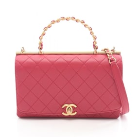 CHANEL Matelasse Top Handle Shoulder Bag in Lambskin Leather, Red, Women's, AS1755