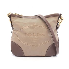 Prada Logo Jacquard Shoulder Bag, Canvas and Leather, Women's, Beige Brown, BT867A
