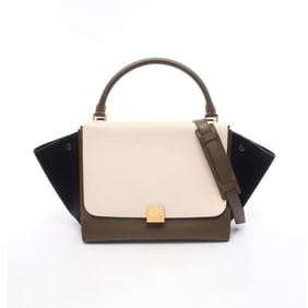 Celine Trapeze Medium Handbag, Leather and Suede, Women's, Khaki, White, Navy