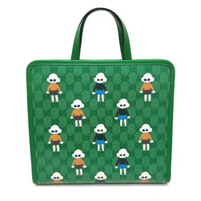 GUCCI 605614 Children's GG Poodle Leather Tote Bag, Green, Women's