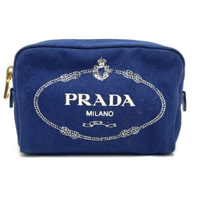 PRADA 1NA021 Logo Print Canapa Cosmetic Pouch/Accessory Case, Canvas, Women's, Blue