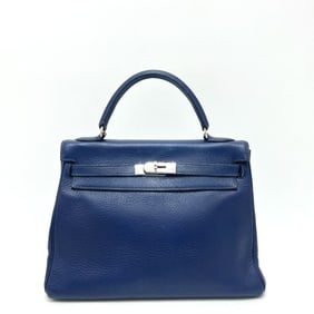 HERMES Kelly 32, Inseam, 2-Way Handbag, Taurillon Clemence Leather, Women's, Blue