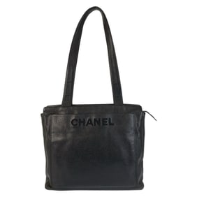 CHANEL Chanel logo black gold hardware leather tote bag shoulder for women