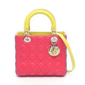 Christian Dior Dior Lady Cannage handbag, leather, women's, pink, yellow, blue