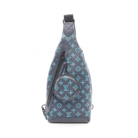 Louis Vuitton Duo Sling Bag, Waist Body Leather Monogram Shadow, Men's, Gray/Blue, M46562