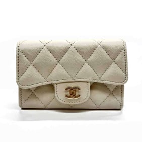 CHANEL Matelasse Card Case, Business Holder, Caviar Skin, White, Coco Mark,