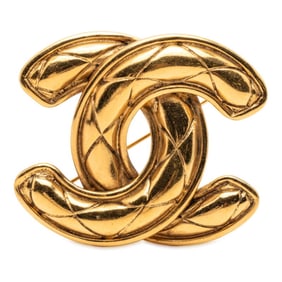 CHANEL Matelasse Coco Mark Brooch, Gold Plated, Women's
