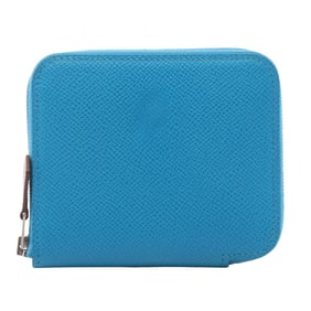 Hermes Hermès Azap Compact Silkin Round Wallet, Epsom Leather, Women's, Blue