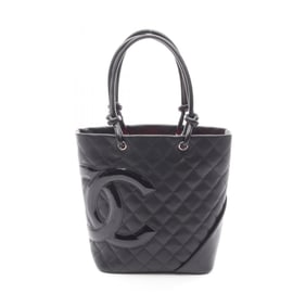 CHANEL Cambon Medium Tote Bag, Patent Leather, Women's, Black, A25167