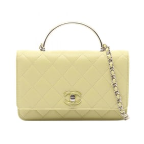 CHANEL Matelasse Shoulder Bag, Lambskin Leather, Women's, Yellow, AP3705