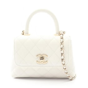 CHANEL Coco Handle Mini Matelasse Shoulder Bag in Grained Calfskin Leather, White, Women's, AP4244