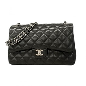 Chanel Shoulder Bag, Deka Matelasse, Double Flap, Chain, Lambskin, Black, Women's