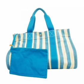 Hermes Hermès Cannes PM Tote Bag, Canvas, Blue and White, Women's