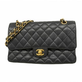 Chanel Matelasse Shoulder Bag with Double Flap and Chain, Caviar Skin, Black, Women's