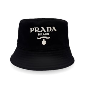 Prada Bucket Hat, Black Cotton, Embroidered, 1HC137 2CXL