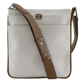 LOEWE Anagram Shoulder Bag PVC x Leather White Crossbody A5 Zipper Unisex