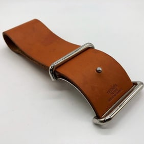 HERMES Hermès Api GM Leather Bracelet Bangle in Brown and Camel for Men Women
