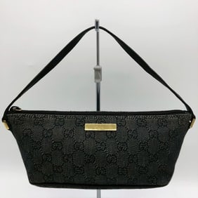 GUCCI 07198 Pouch Handbag Black/Gray Denim GG Women's